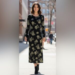 Black Floral Texture Bodycon Mini Dress M/L  Polyester Stretch